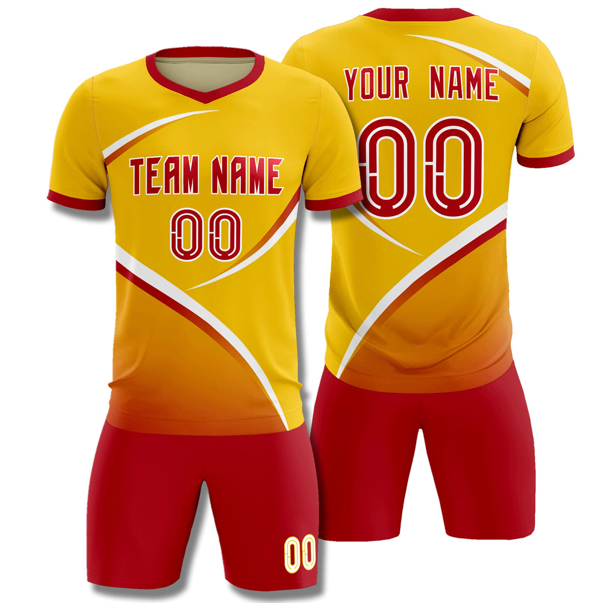 Custom Gold Red Color Block Training Uniform For Men Soccer Sets Jersey