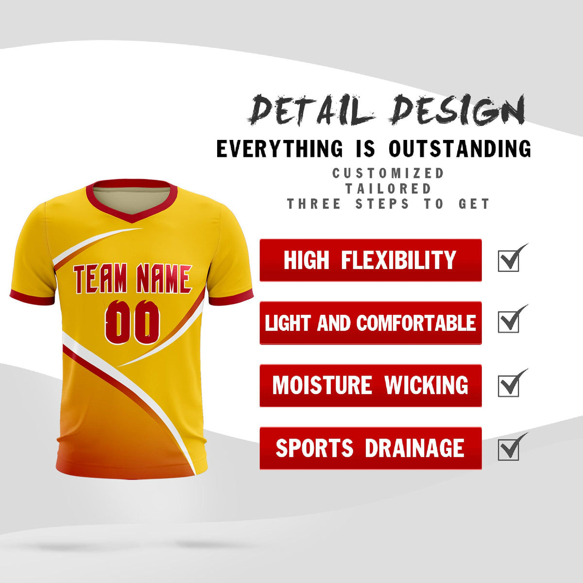 Custom Gold Red Color Block Training Uniform For Men Soccer Sets Jersey