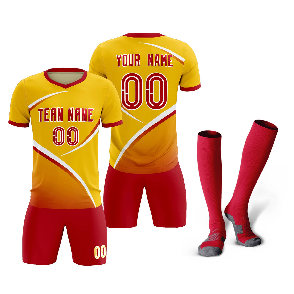 Custom Gold Red Color Block Training Uniform For Men Soccer Sets Jersey