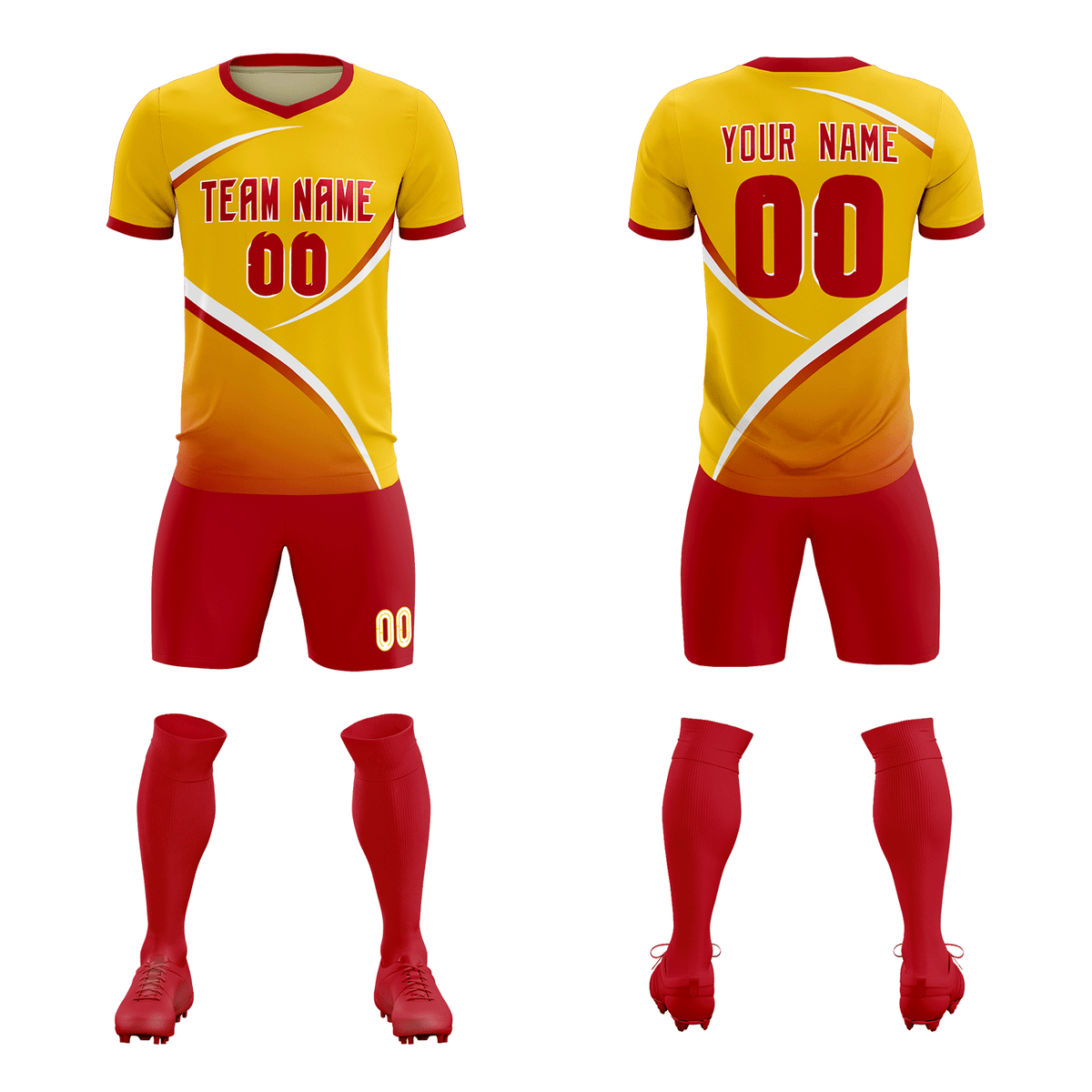 Custom Gold Red Color Block Training Uniform For Men Soccer Sets Jersey