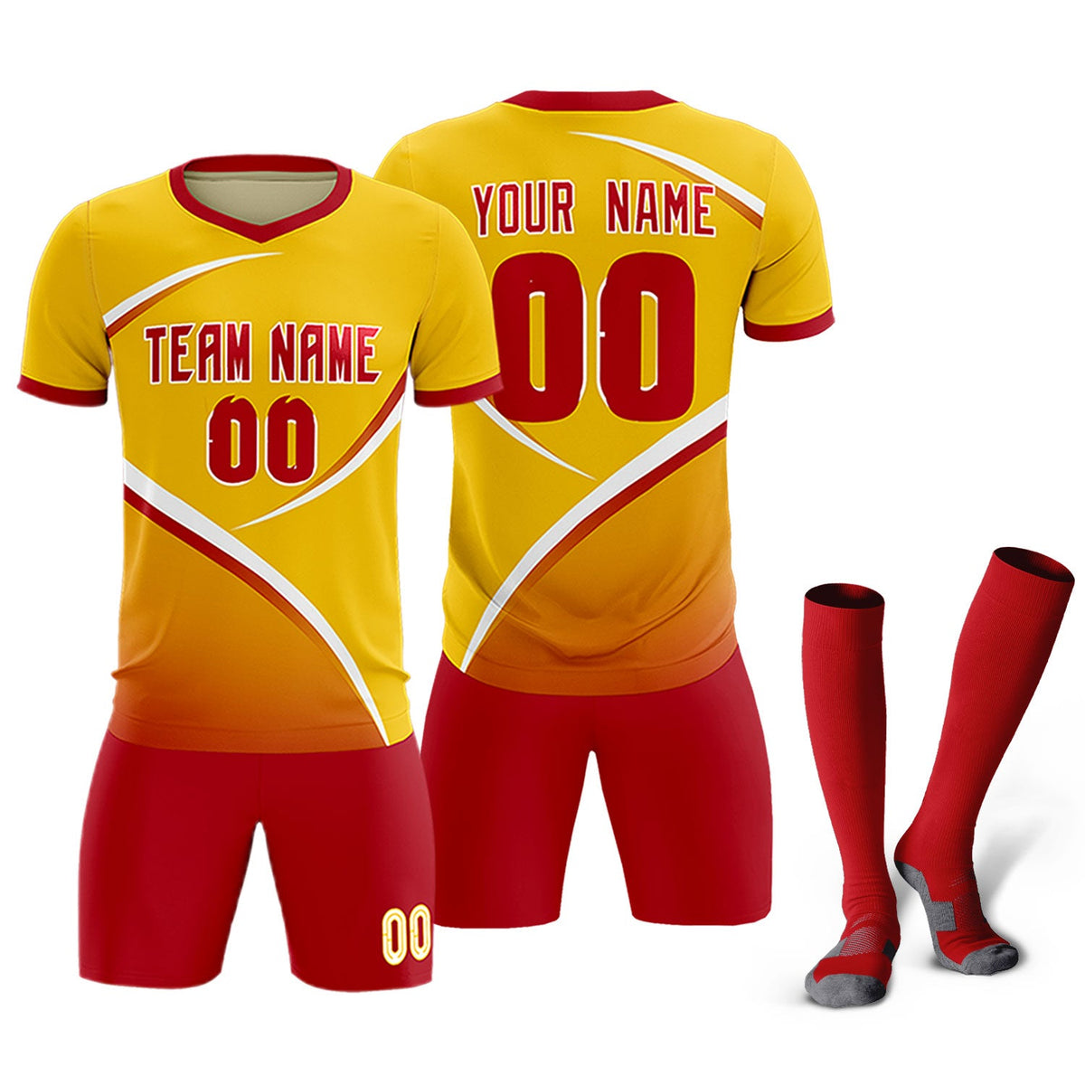 Custom Gold Red Color Block Training Uniform For Men Soccer Sets Jersey