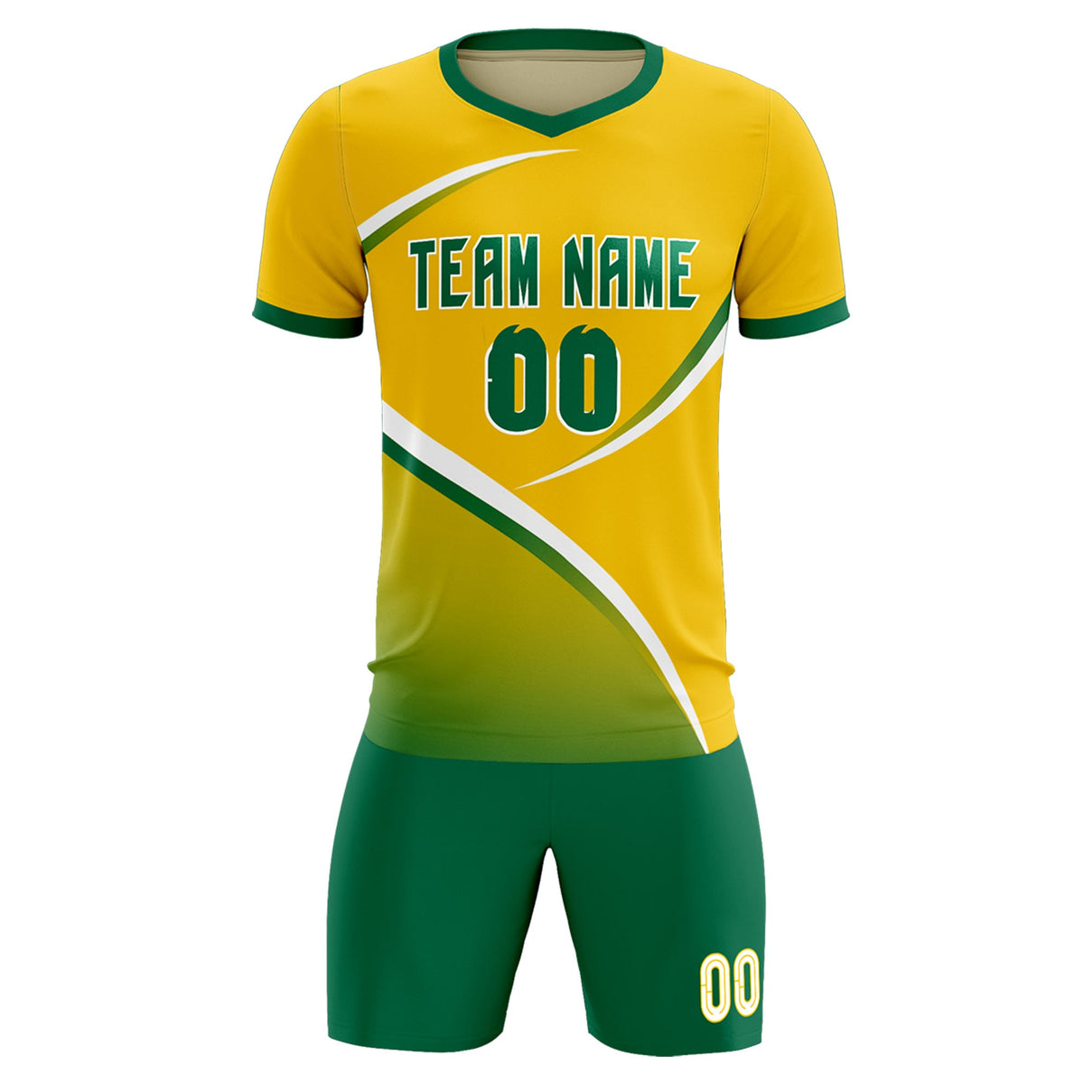 Custom Gold Kelly Green Color Block Training Uniform For Men Soccer Sets Jersey