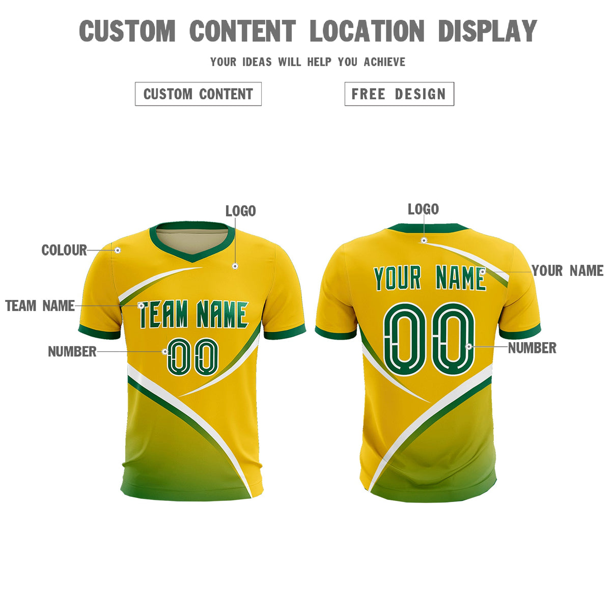 Custom Gold Kelly Green Color Block Training Uniform For Men Soccer Sets Jersey