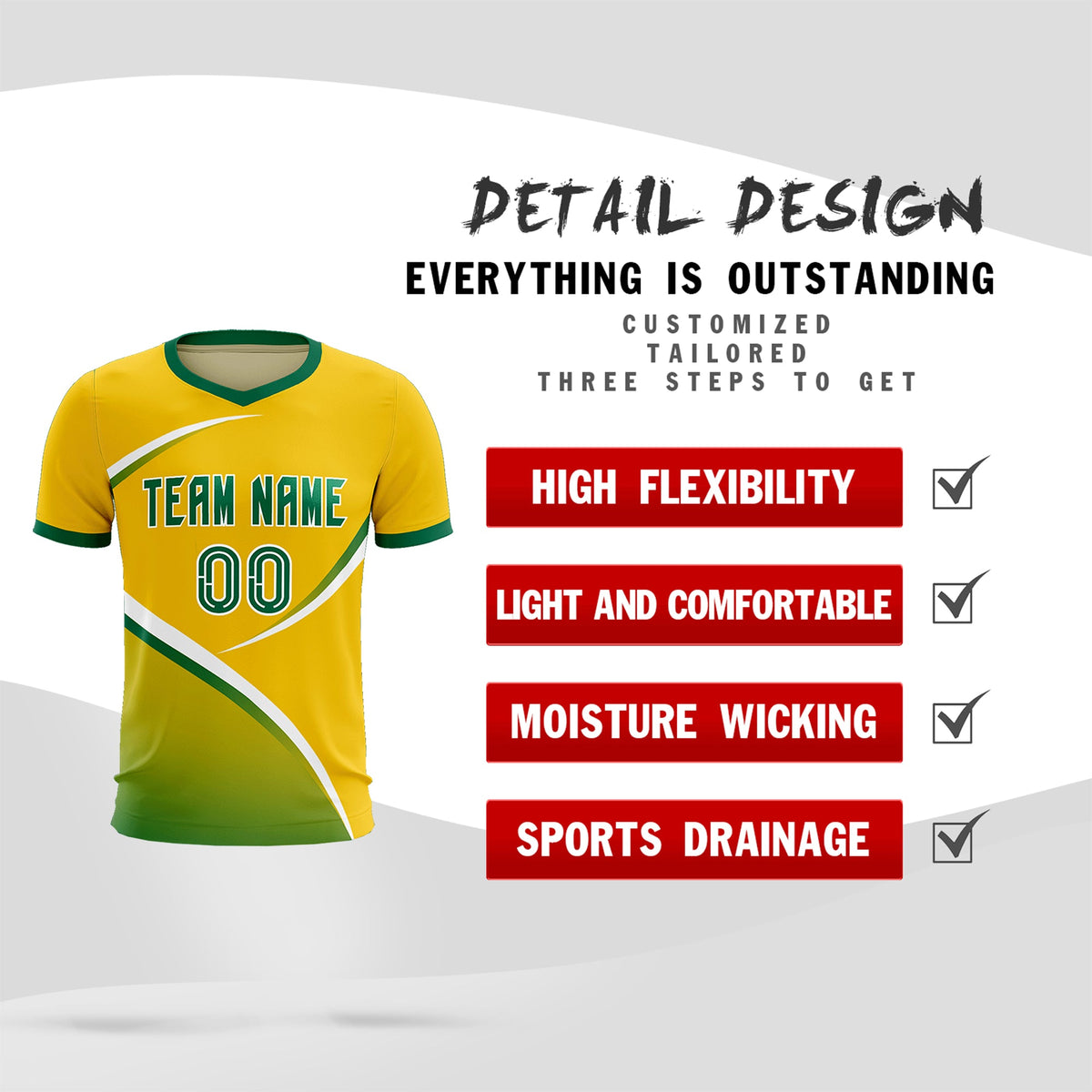 Custom Gold Kelly Green Color Block Training Uniform For Men Soccer Sets Jersey