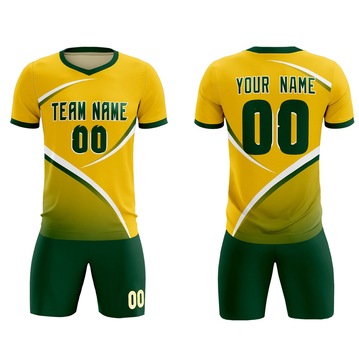Custom Gold Green Color Block Training Uniform For Men Soccer Sets Jersey