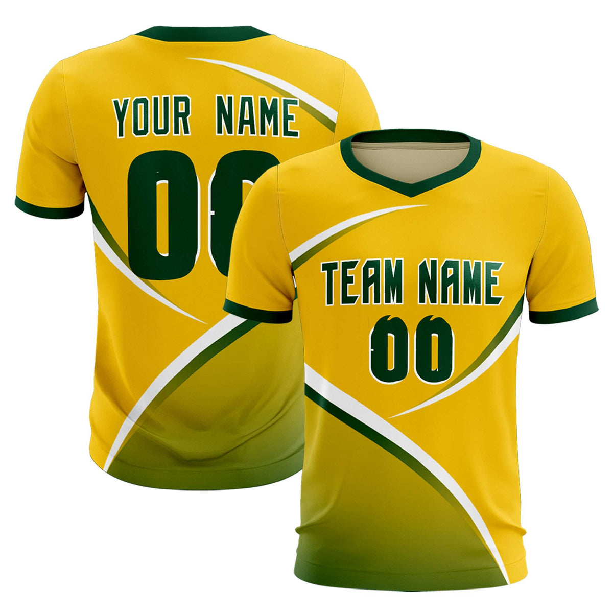 Custom Gold Green Color Block Training Uniform For Men Soccer Sets Jersey