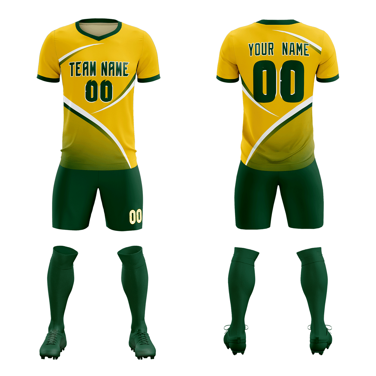 Custom Gold Green Color Block Training Uniform For Men Soccer Sets Jersey