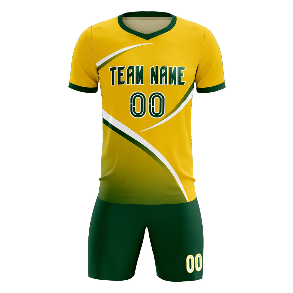 Custom Gold Green Color Block Training Uniform For Men Soccer Sets Jersey