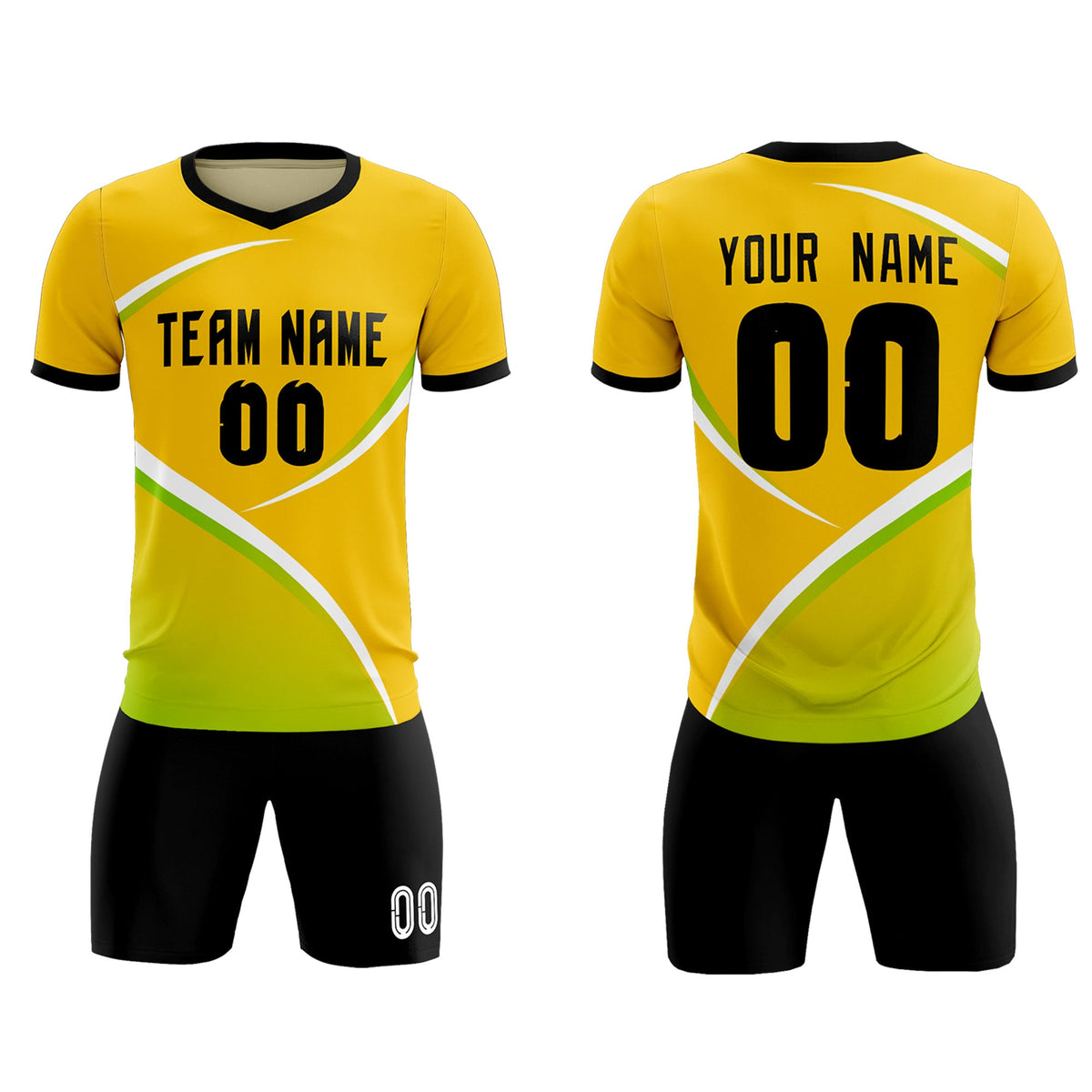 Custom Gold Black Color Block Training Uniform For Men Soccer Sets Jersey