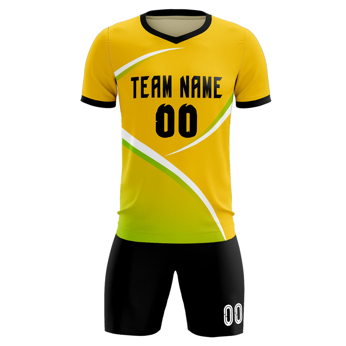 Custom Gold Black Color Block Training Uniform For Men Soccer Sets Jersey
