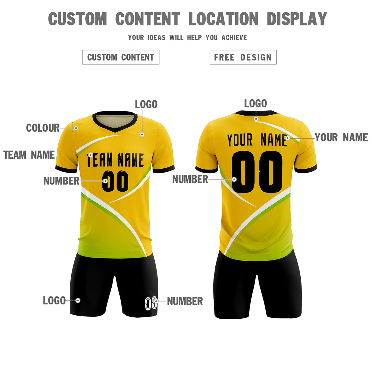 Custom Gold Black Color Block Training Uniform For Men Soccer Sets Jersey