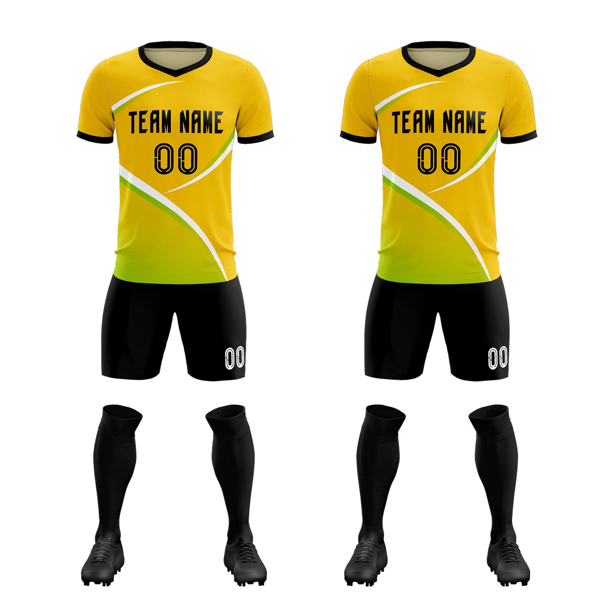 Custom Gold Black Color Block Training Uniform For Men Soccer Sets Jersey