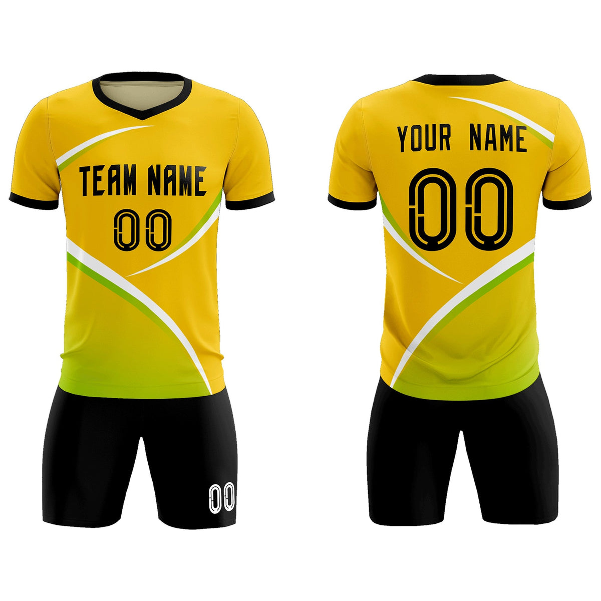 Custom Gold Black Color Block Training Uniform For Men Soccer Sets Jersey