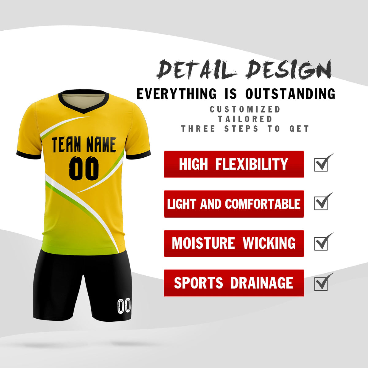 Custom Gold Black Color Block Training Uniform For Men Soccer Sets Jersey