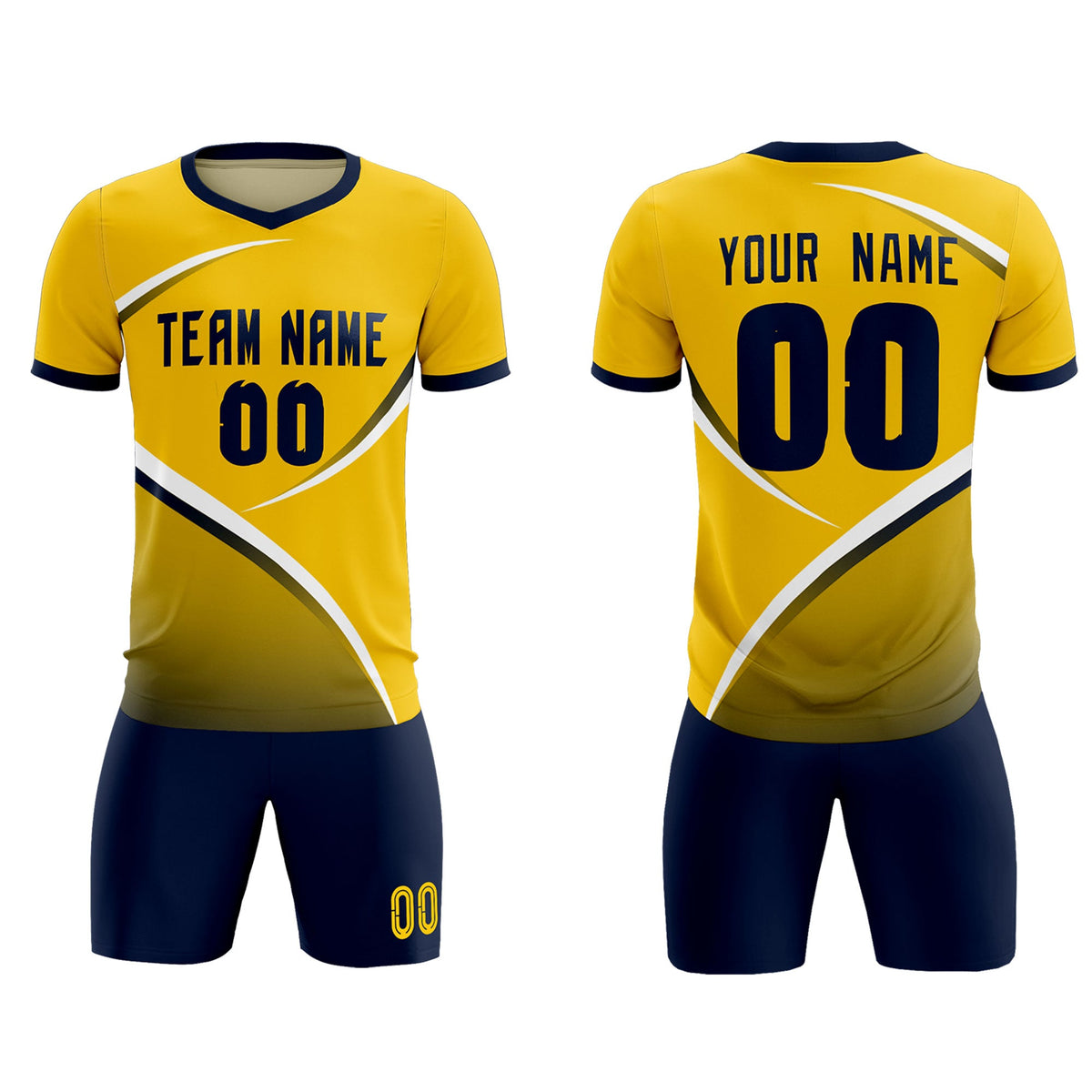 Custom Gold Navy Color Block Training Uniform For Men Soccer Sets Jersey
