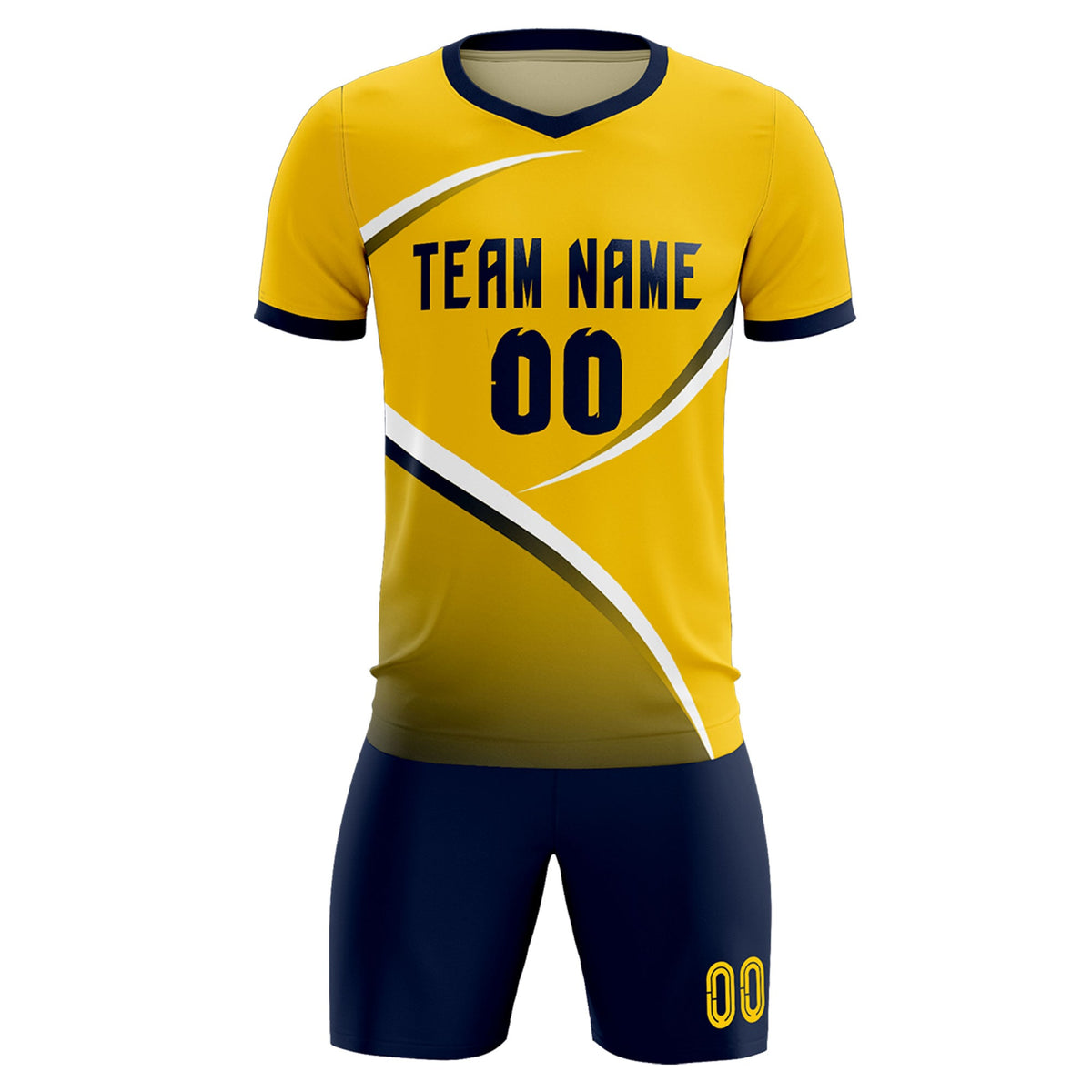 Custom Gold Navy Color Block Training Uniform For Men Soccer Sets Jersey