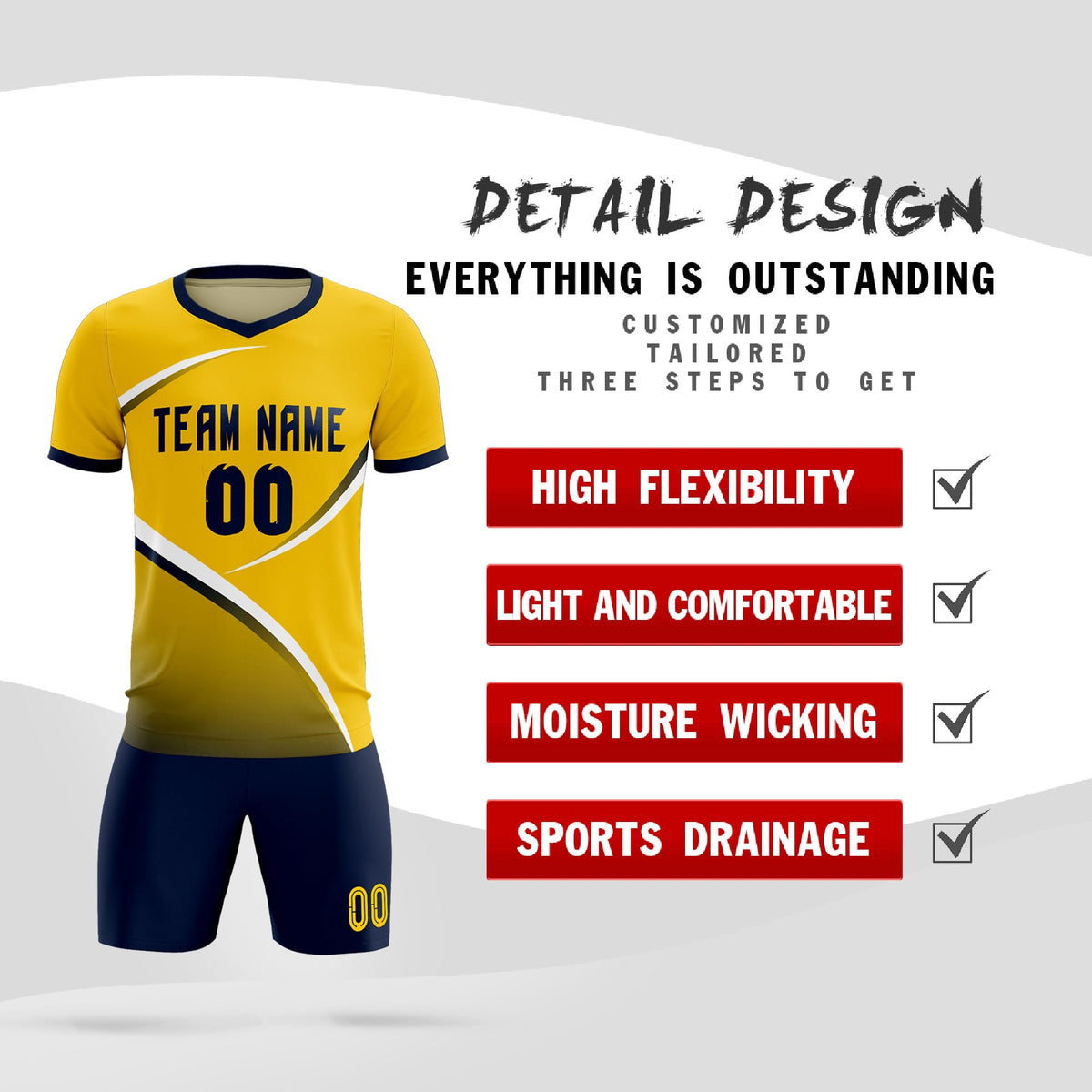 Custom Gold Navy Color Block Training Uniform For Men Soccer Sets Jersey