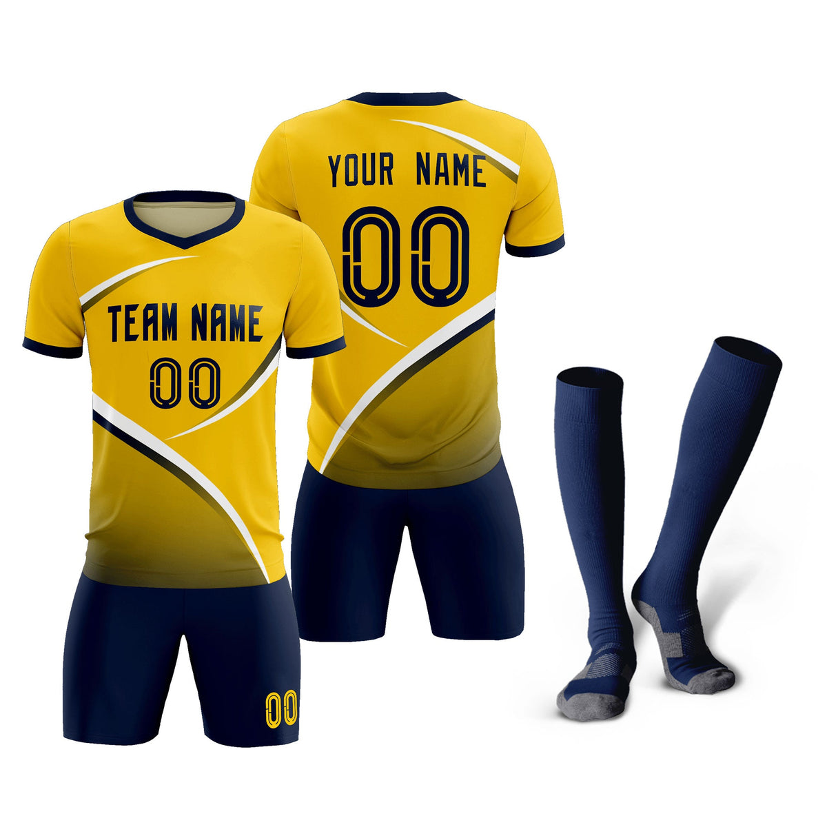 Custom Gold Navy Color Block Training Uniform For Men Soccer Sets Jersey
