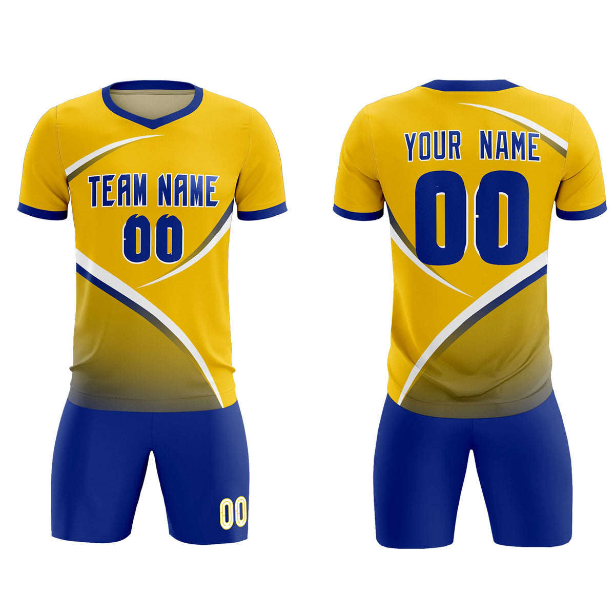 Custom Gold Royal Color Block Training Uniform For Men Soccer Sets Jersey