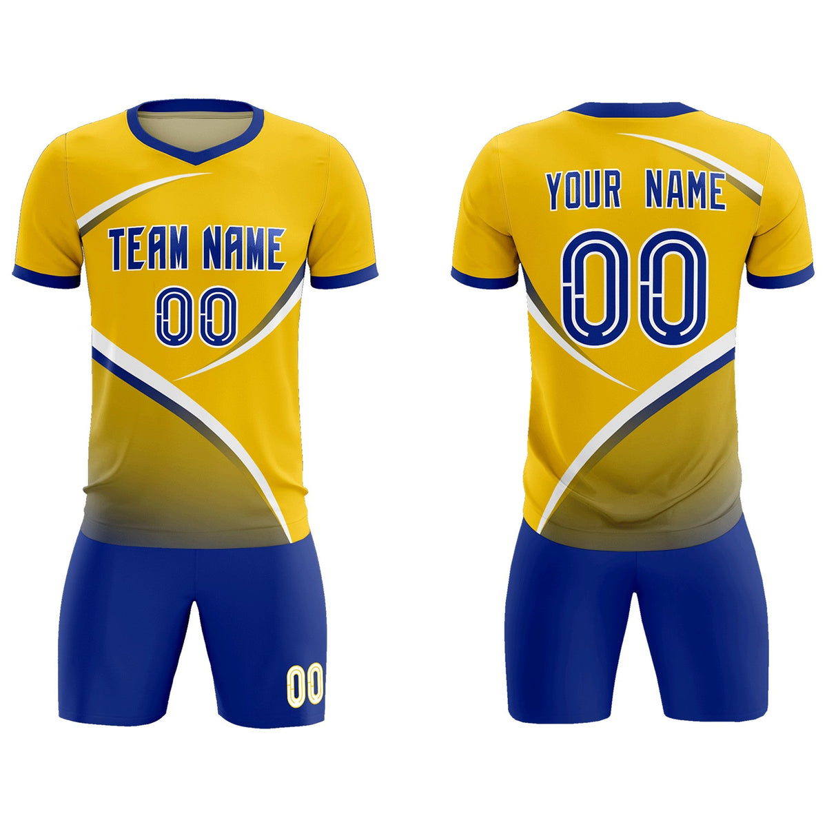 Custom Gold Royal Color Block Training Uniform For Men Soccer Sets Jersey