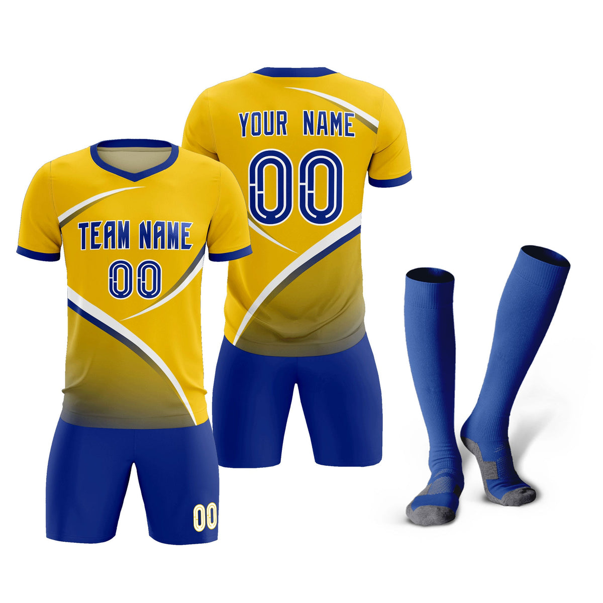 Custom Gold Royal Color Block Training Uniform For Men Soccer Sets Jersey