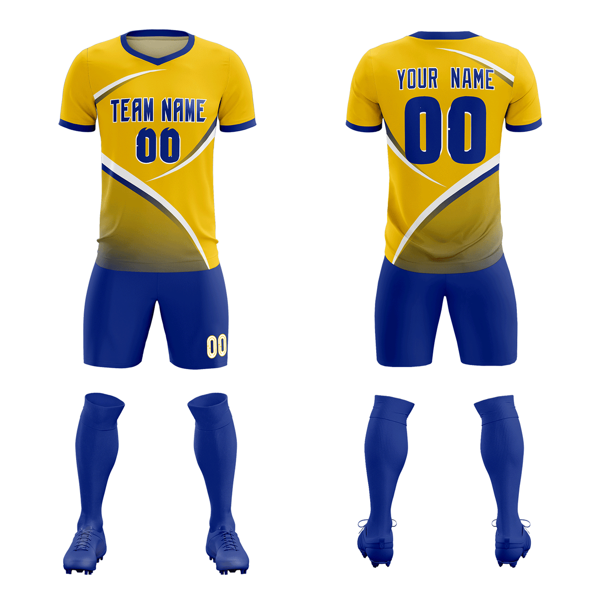 Custom Gold Royal Color Block Training Uniform For Men Soccer Sets Jersey