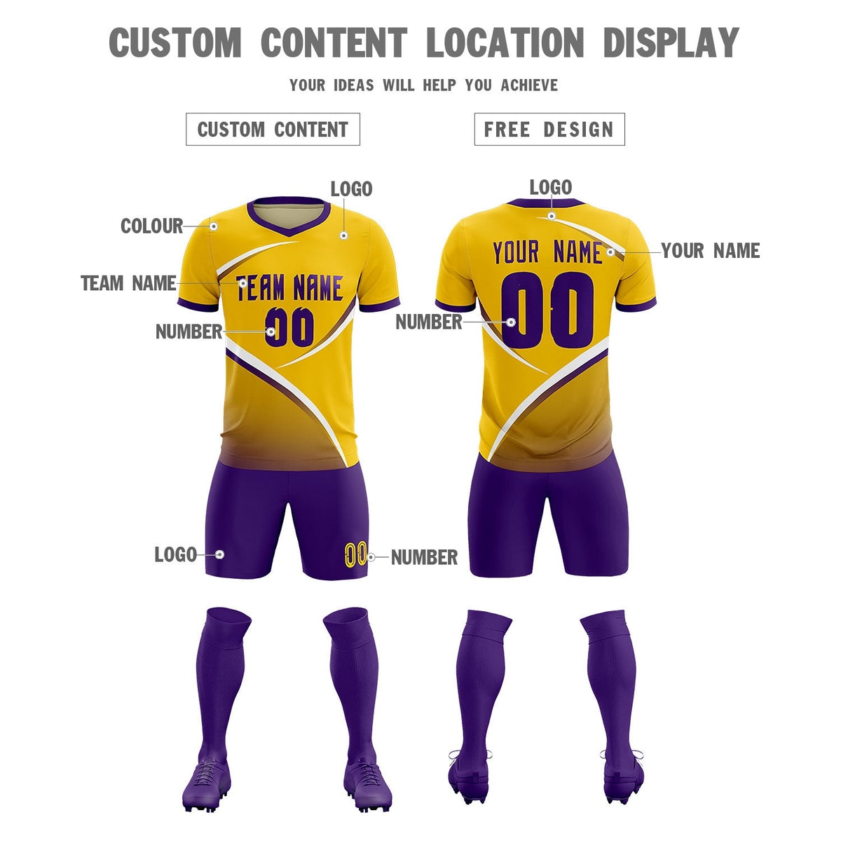 Custom Gold Old Gold Color Block Training Uniform For Men Soccer Sets Jersey