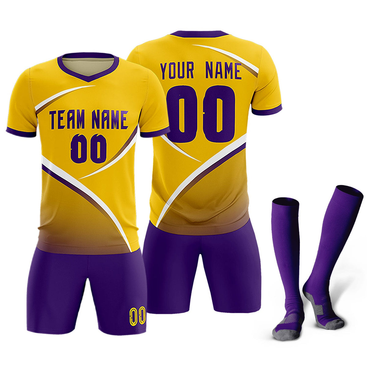 Custom Gold Old Gold Color Block Training Uniform For Men Soccer Sets Jersey