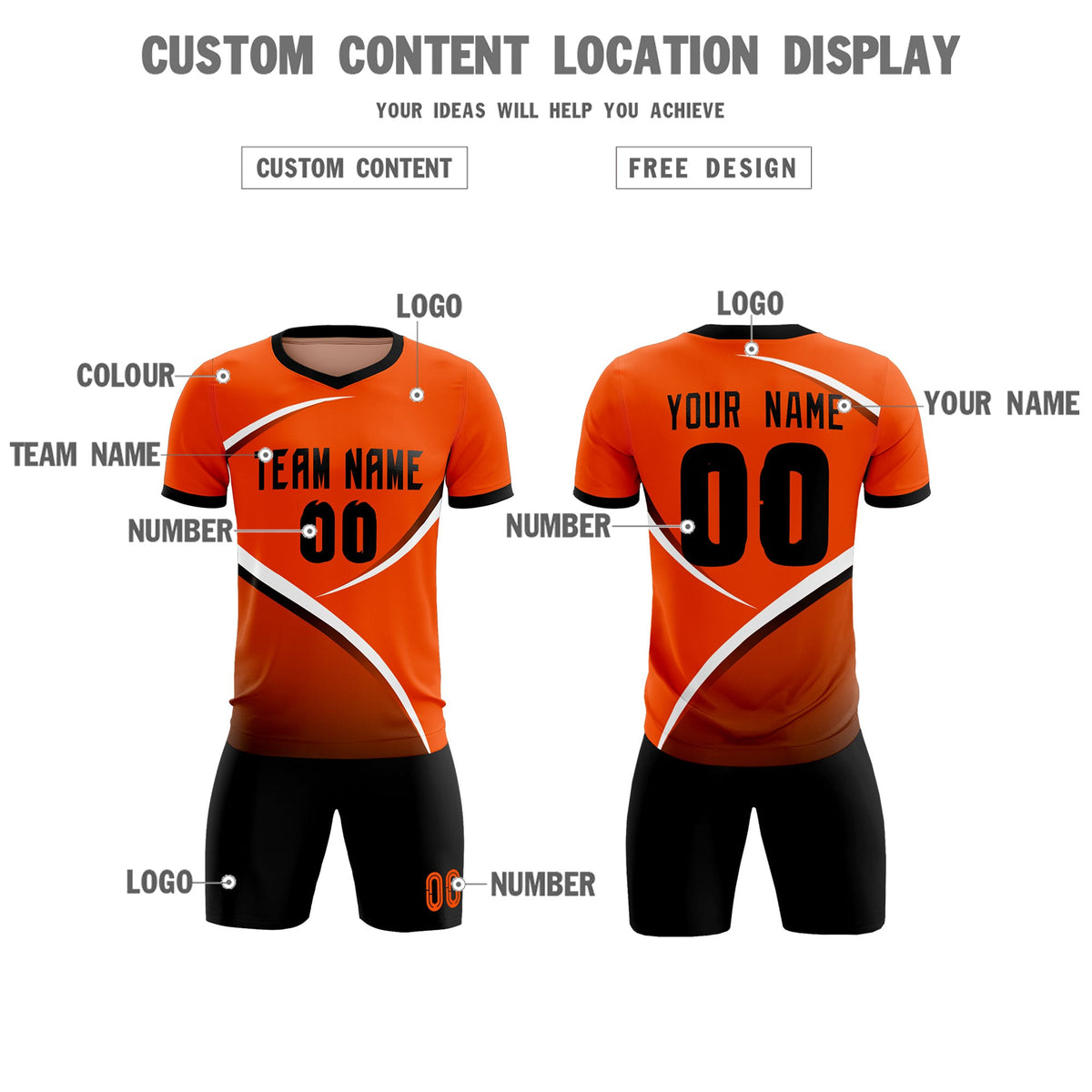 Custom Orange Black Color Block Training Uniform For Men Soccer Sets Jersey