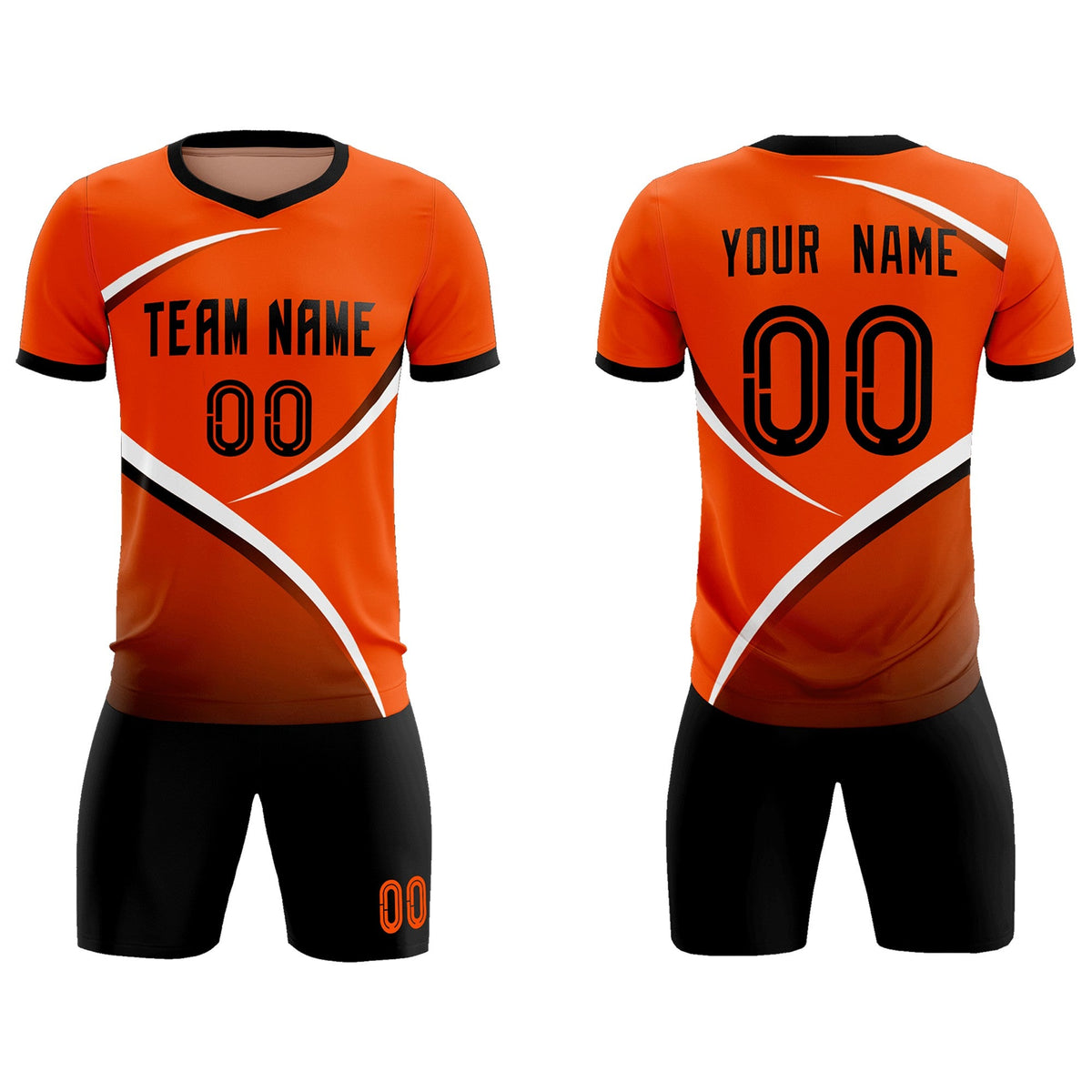 Custom Orange Black Color Block Training Uniform For Men Soccer Sets Jersey