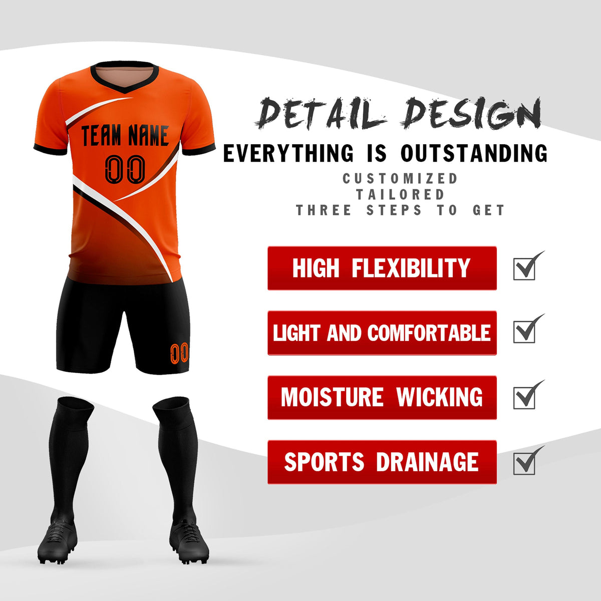 Custom Orange Black Color Block Training Uniform For Men Soccer Sets Jersey