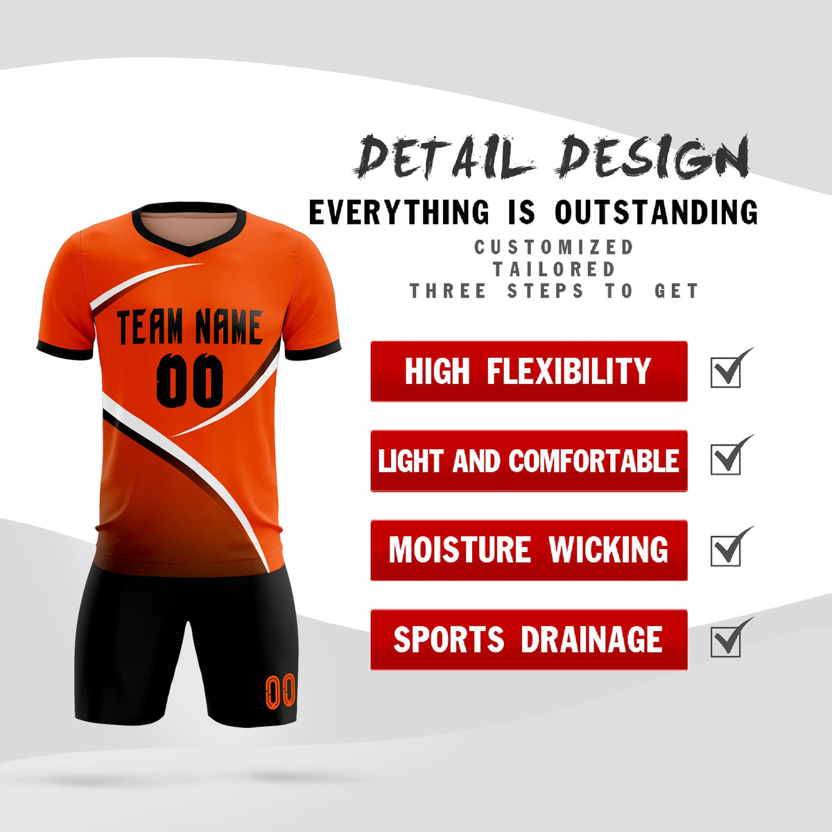Custom Orange Black Color Block Training Uniform For Men Soccer Sets Jersey