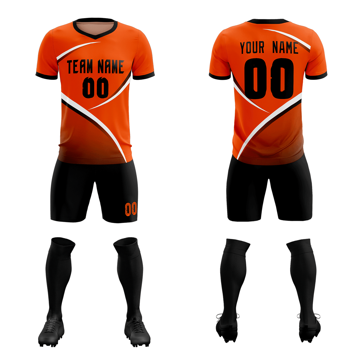 Custom Orange Black Color Block Training Uniform For Men Soccer Sets Jersey
