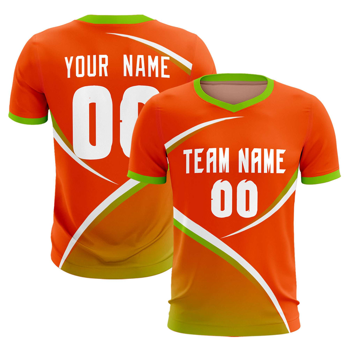Custom Orange Neon Green Color Block Training Uniform For Men Soccer Sets Jersey