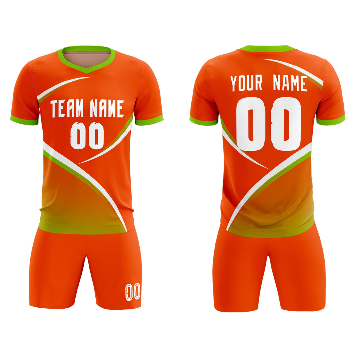 Custom Orange Neon Green Color Block Training Uniform For Men Soccer Sets Jersey