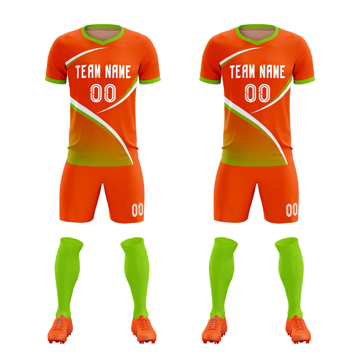 Custom Orange Neon Green Color Block Training Uniform For Men Soccer Sets Jersey