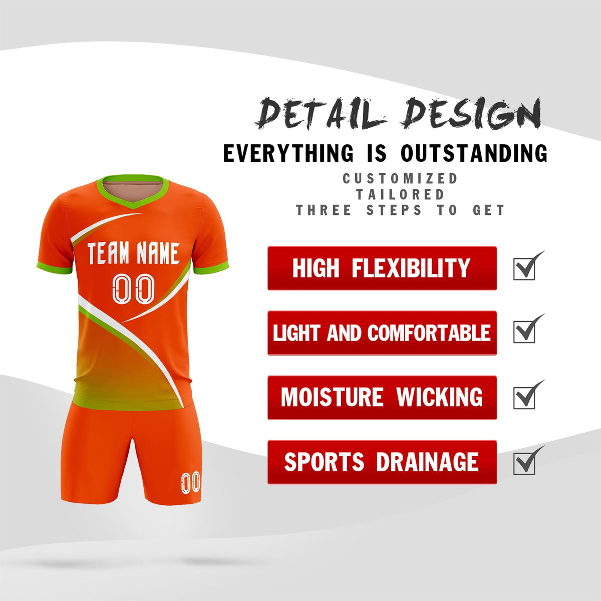 Custom Orange Neon Green Color Block Training Uniform For Men Soccer Sets Jersey