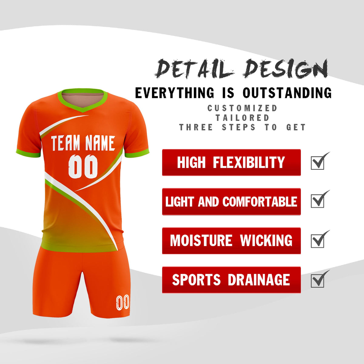 Custom Orange Neon Green Color Block Training Uniform For Men Soccer Sets Jersey