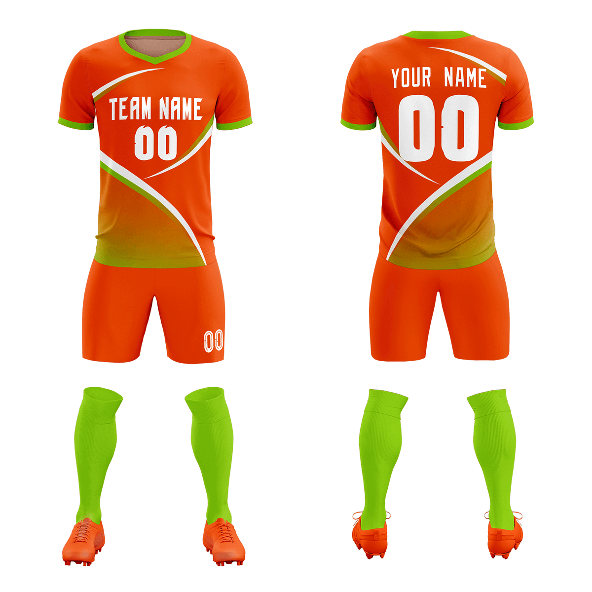 Custom Orange Neon Green Color Block Training Uniform For Men Soccer Sets Jersey