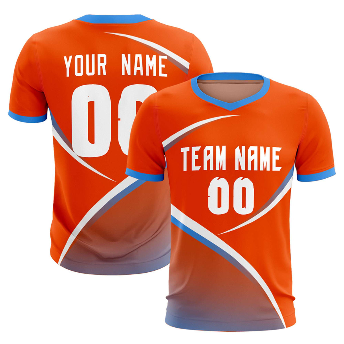 Custom Orange Powder Blue Color Block Training Uniform For Men Soccer Sets Jersey
