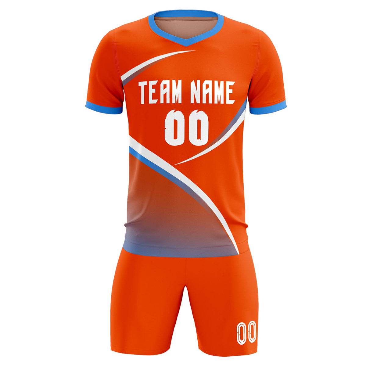 Custom Orange Powder Blue Color Block Training Uniform For Men Soccer Sets Jersey