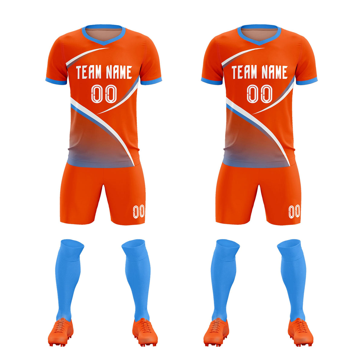 Custom Orange Powder Blue Color Block Training Uniform For Men Soccer Sets Jersey