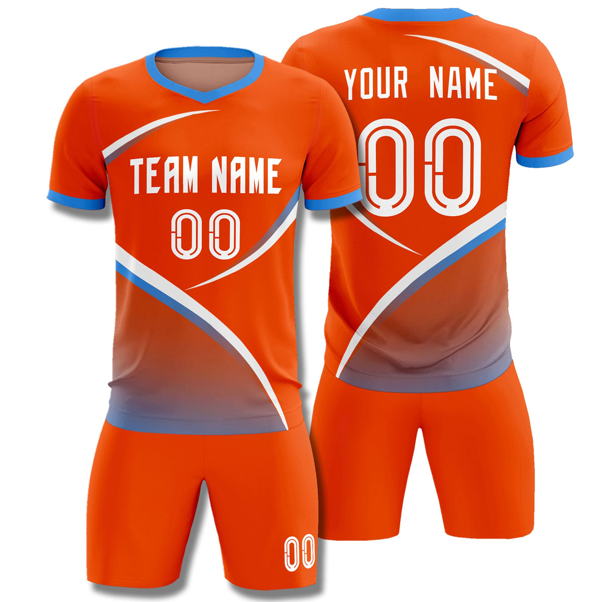 Custom Orange Powder Blue Color Block Training Uniform For Men Soccer Sets Jersey