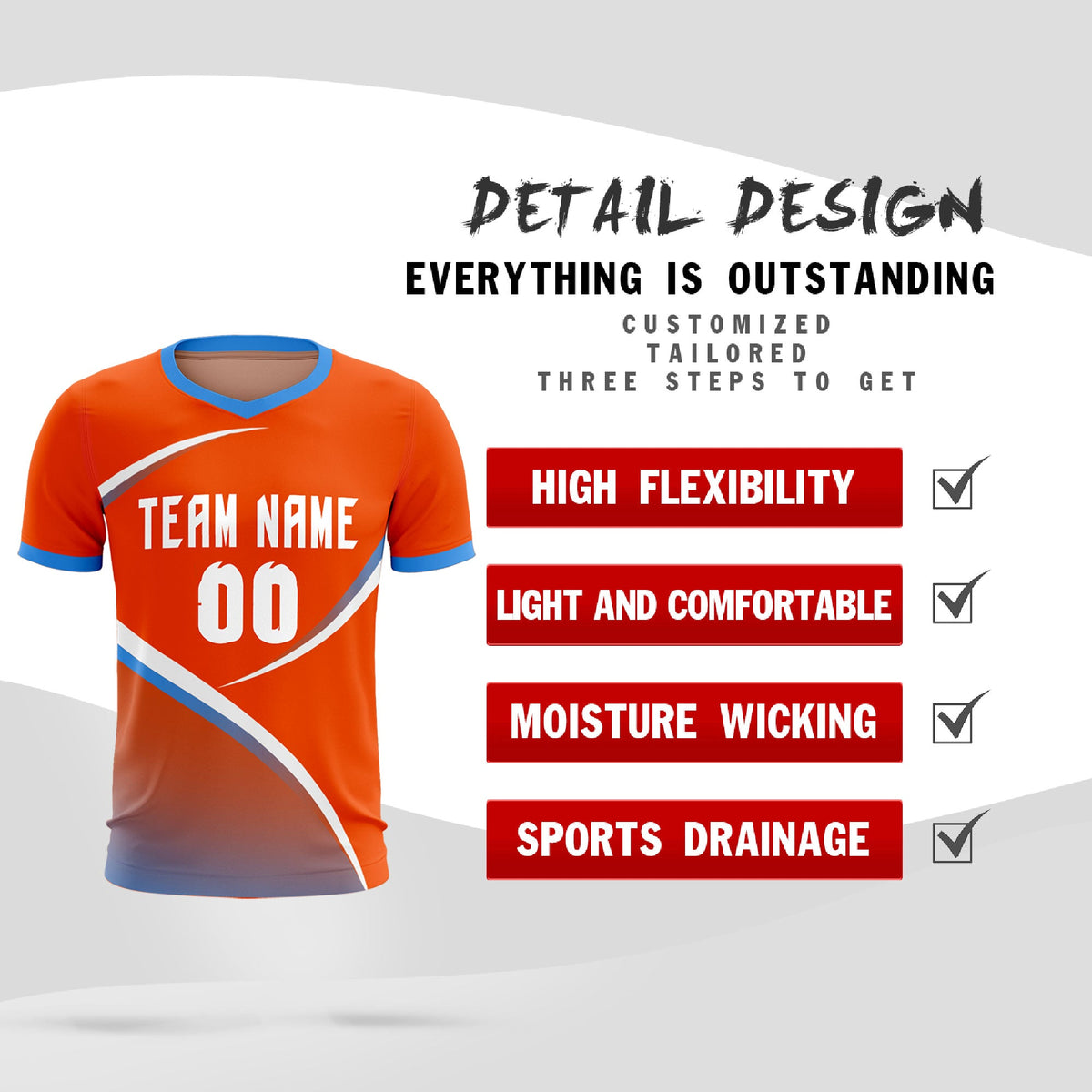 Custom Orange Powder Blue Color Block Training Uniform For Men Soccer Sets Jersey