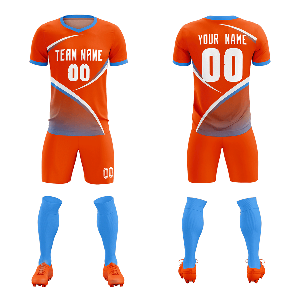Custom Orange Powder Blue Color Block Training Uniform For Men Soccer Sets Jersey