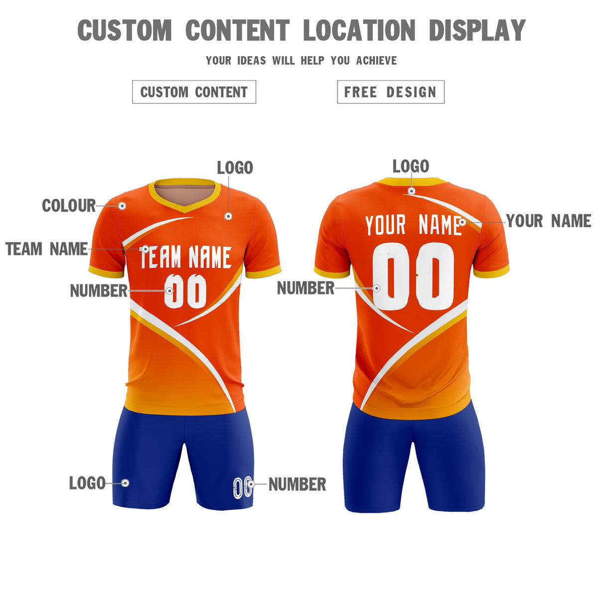 Custom Orange Gold Color Block Training Uniform For Men Soccer Sets Jersey