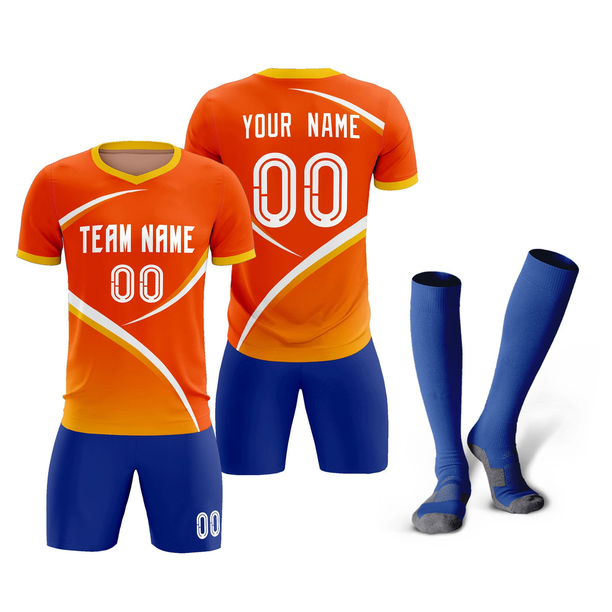 Custom Orange Gold Color Block Training Uniform For Men Soccer Sets Jersey