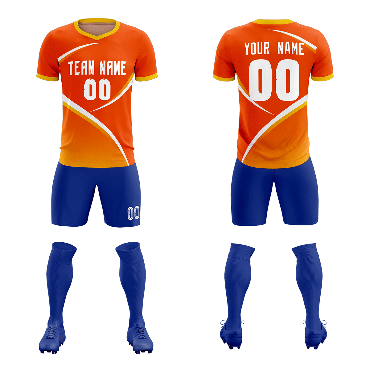 Custom Orange Gold Color Block Training Uniform For Men Soccer Sets Jersey