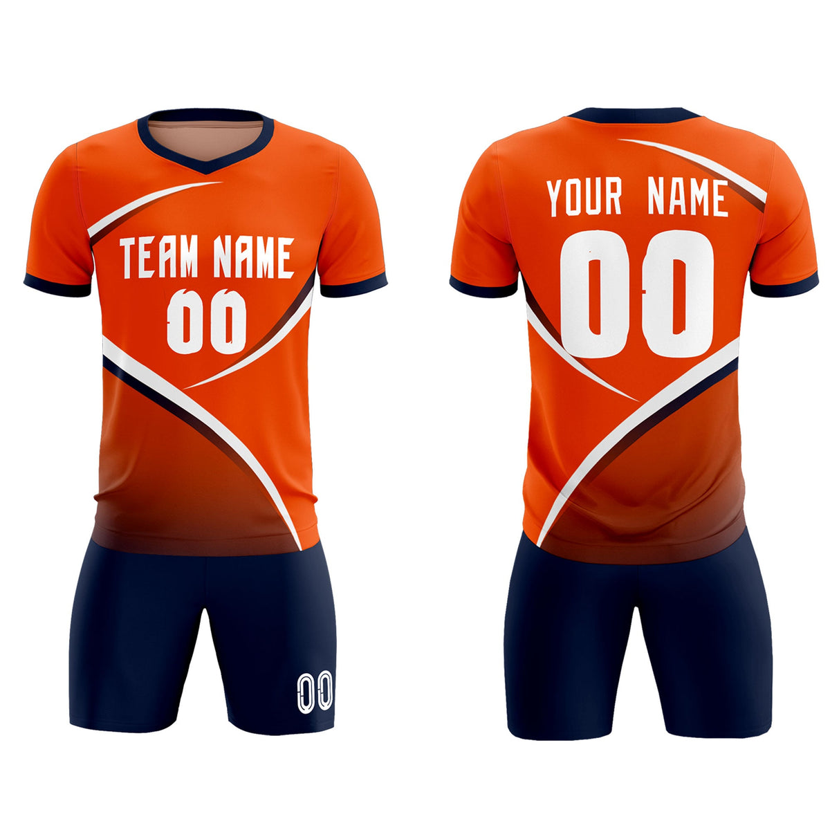 Custom Orange Navy Color Block Training Uniform For Men Soccer Sets Jersey
