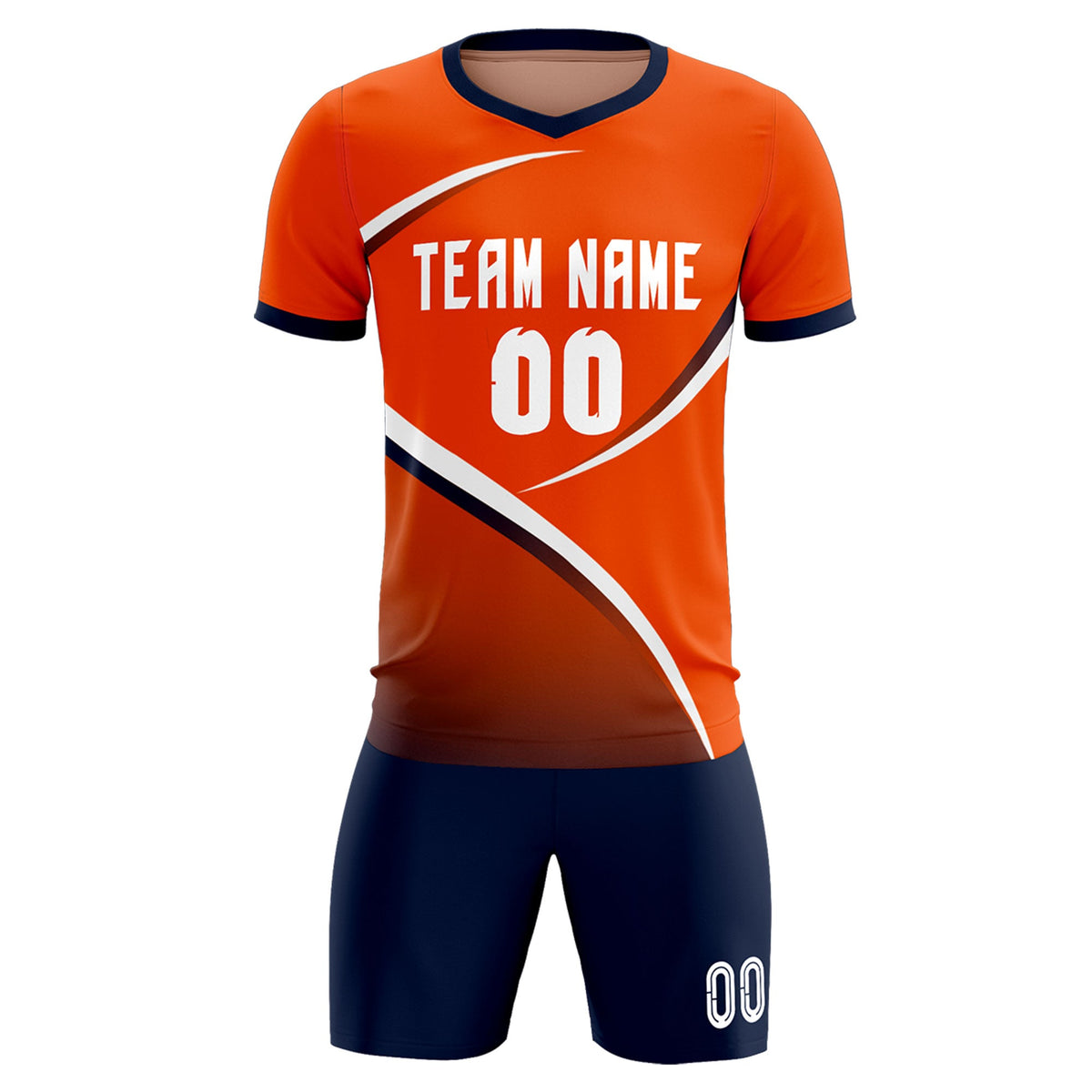 Custom Orange Navy Color Block Training Uniform For Men Soccer Sets Jersey